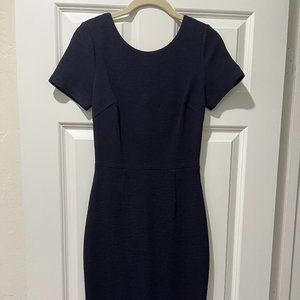 Boden Navy Short Sleeve Scooped Back Ribbed Midi Dress